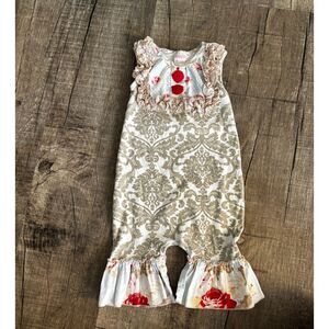 Giggle Moon Baby Girl Romper Dress 12M Vintage Damask Ruffle Boutique